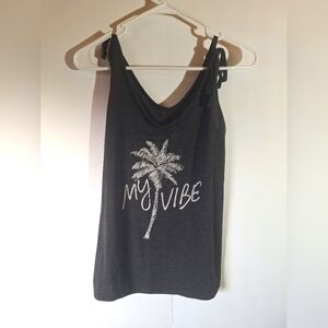 Women's Gray Palm Tree Beach Tank Top-Exhilaration Size Small